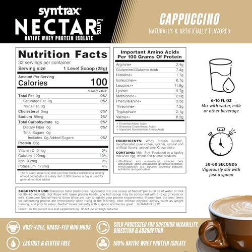 Syntrax Nectar Lattes shake glass showcasing cappuccino flavor for post-workout