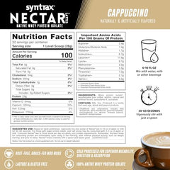 Syntrax Nectar Lattes shake glass showcasing cappuccino flavor for post-workout