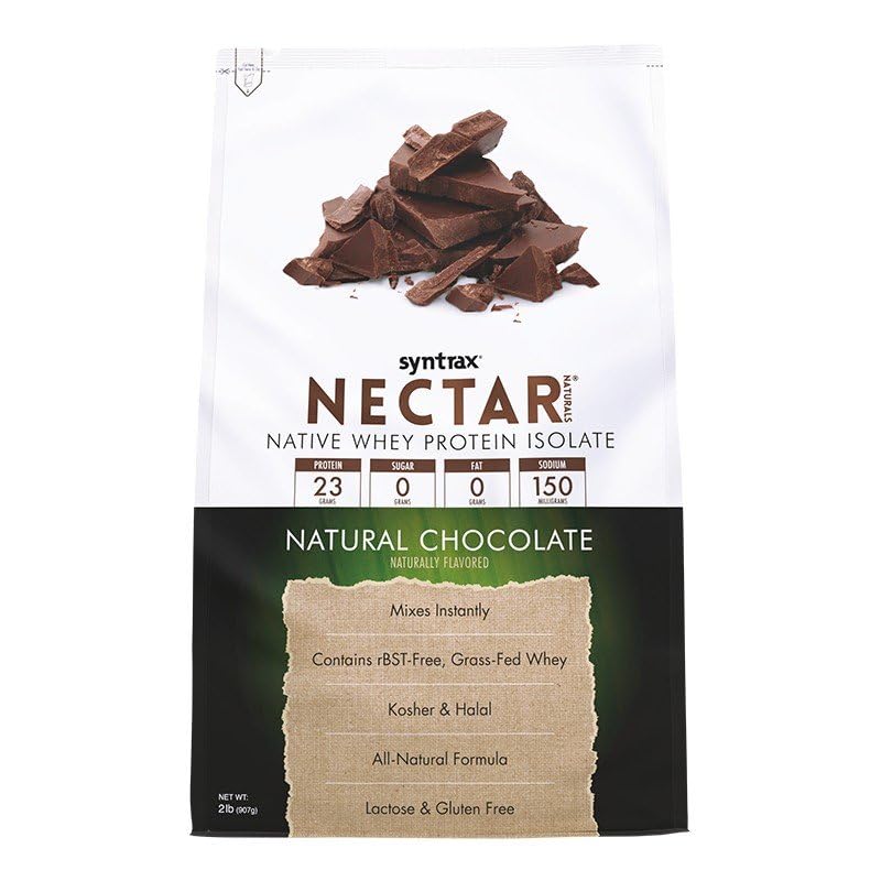 Syntrax Nectar Naturals Natural Chocolate bottle pour ideal for a quick protein boost.
