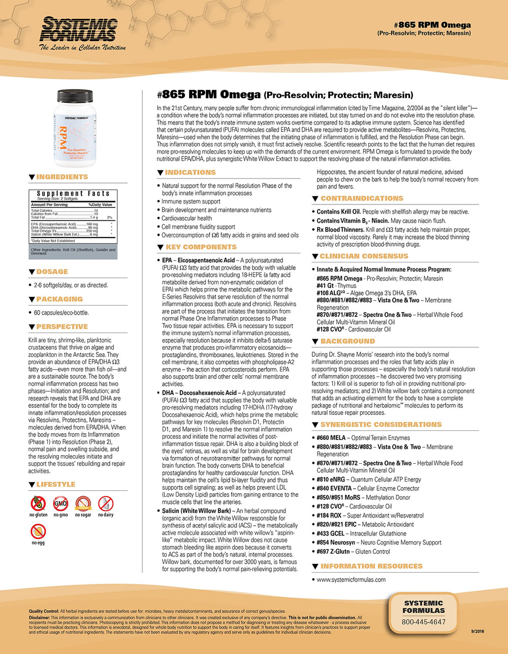 Front view of Systemic Formulas RPM Pre-Resolvin Protectin Maresin bottle