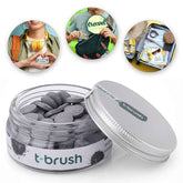 Front view of T-brush Whitening Travel Toothpaste Tablets with activated charcoal