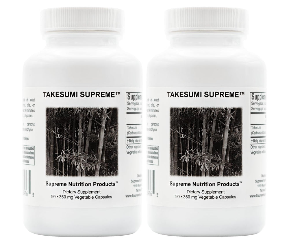 Front view of Supreme Nutrition Takesumi Supreme bamboo charcoal capsules 2-pack (180 capsules total)
