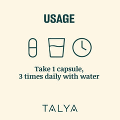 Talya Relax bottle with 60 capsules and label detail