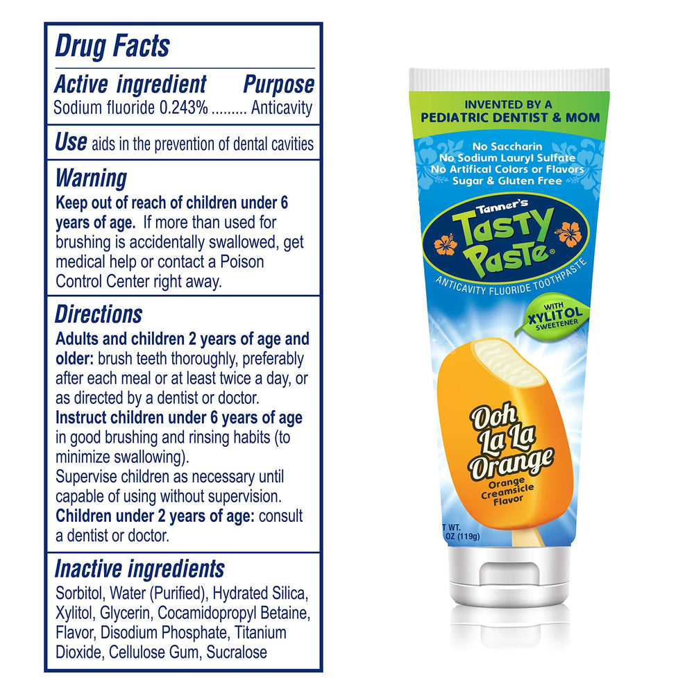 Tanner's Tasty Paste orange toothpaste packaging