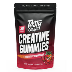TASTY GAINS Creatine Gummies bottle label 90g