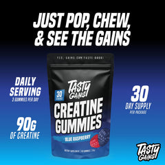 Close-up of individual blue raspberry creatine gummies