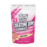 Bottle of TASTY GAINS Creatine Gummies for Women with White Peach flavor
