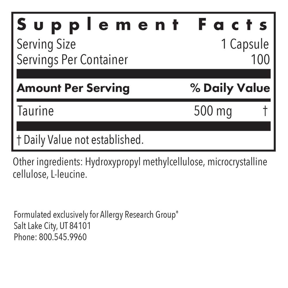 Close-up of Taurine 500mg capsules