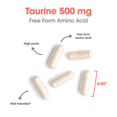 Nutrition facts label of Taurine 500mg ARG