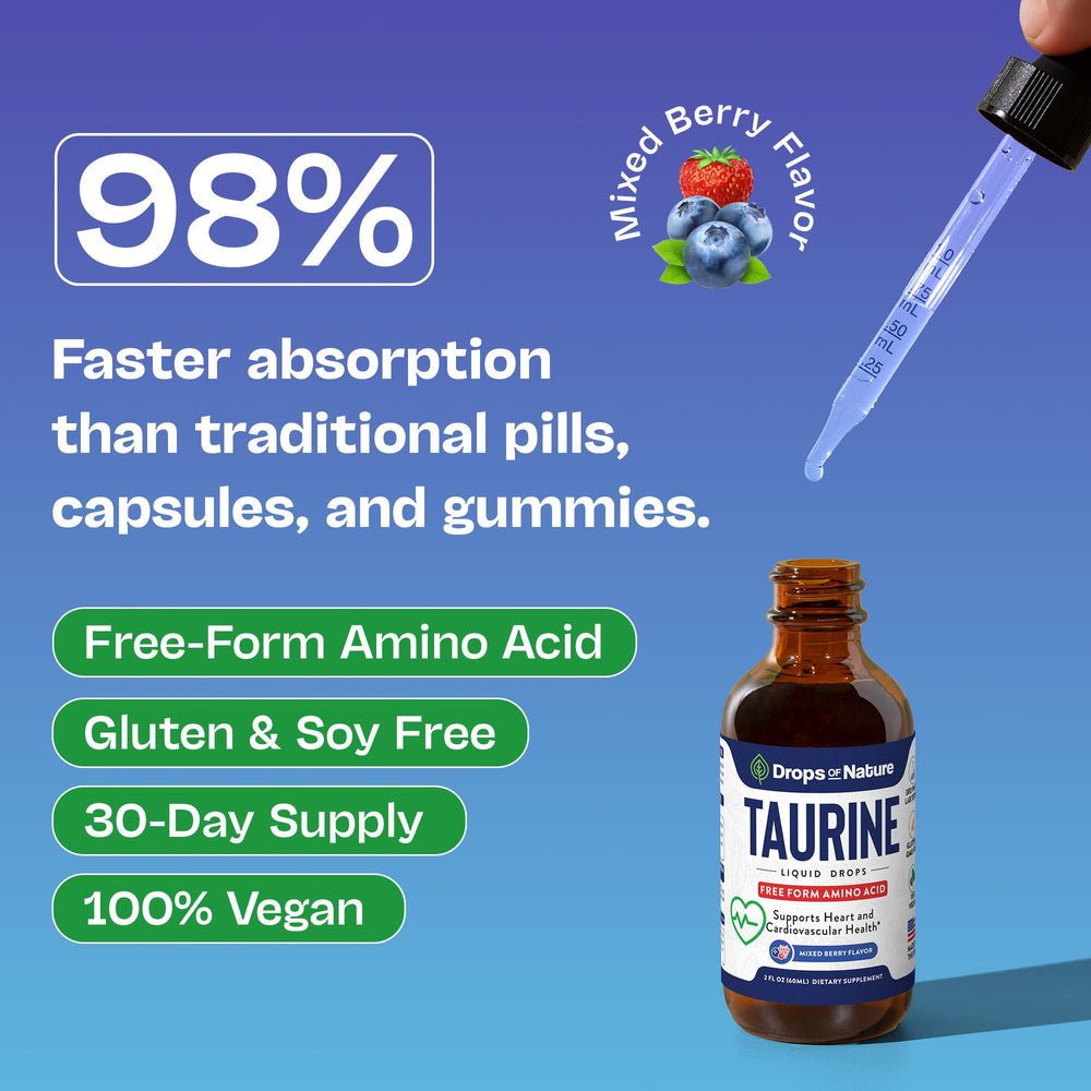Label highlighting vegan and non-GMO certification on taurine bottle