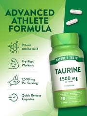 Back of bottle with supplement facts for taurine 1500mg