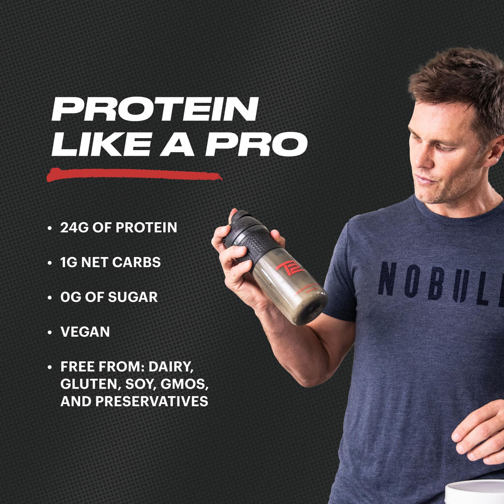 Nutrition label on TB12 Protein Powder container