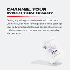 TB12 Sleep bottle label highlighting natural, non-GMO formula