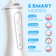 Close up of TBPO water flosser 5 mode settings
