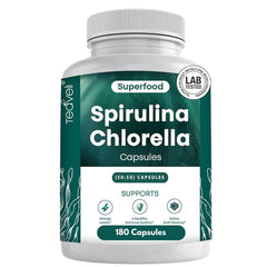 Bottle of Teaveli Organic Spirulina & Chlorella Capsules