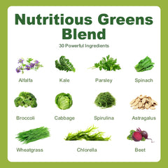 Spirulina and chlorella among greens in the formula