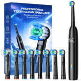 Front view of Teeaegis rotating electric toothbrush with 8 replacement brush heads