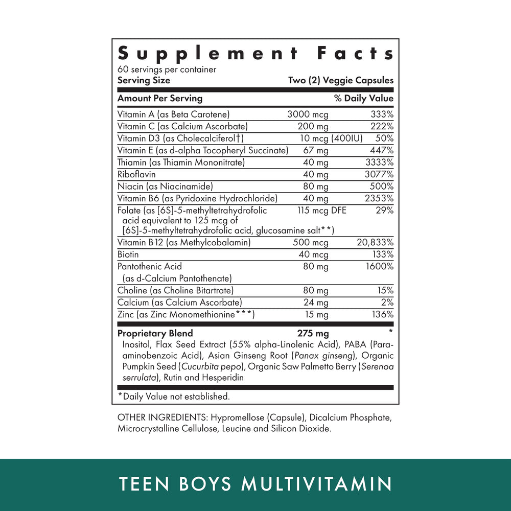 Front view of Teen Boys Daily Multivitamin bottle (120 capsules)