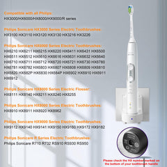 Compatibility list including Philips Sonicare models and Flosser