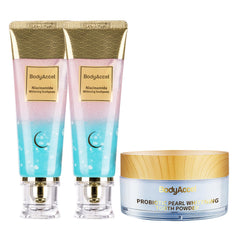 Teeth Cleaning Whitening Kit box with toothpaste and whitening powder