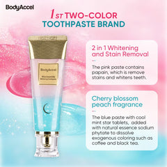 Close-up of whitening powder jar with natural ingredients