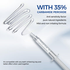 Whitening gel syringe showing 35% carbamide peroxide formula