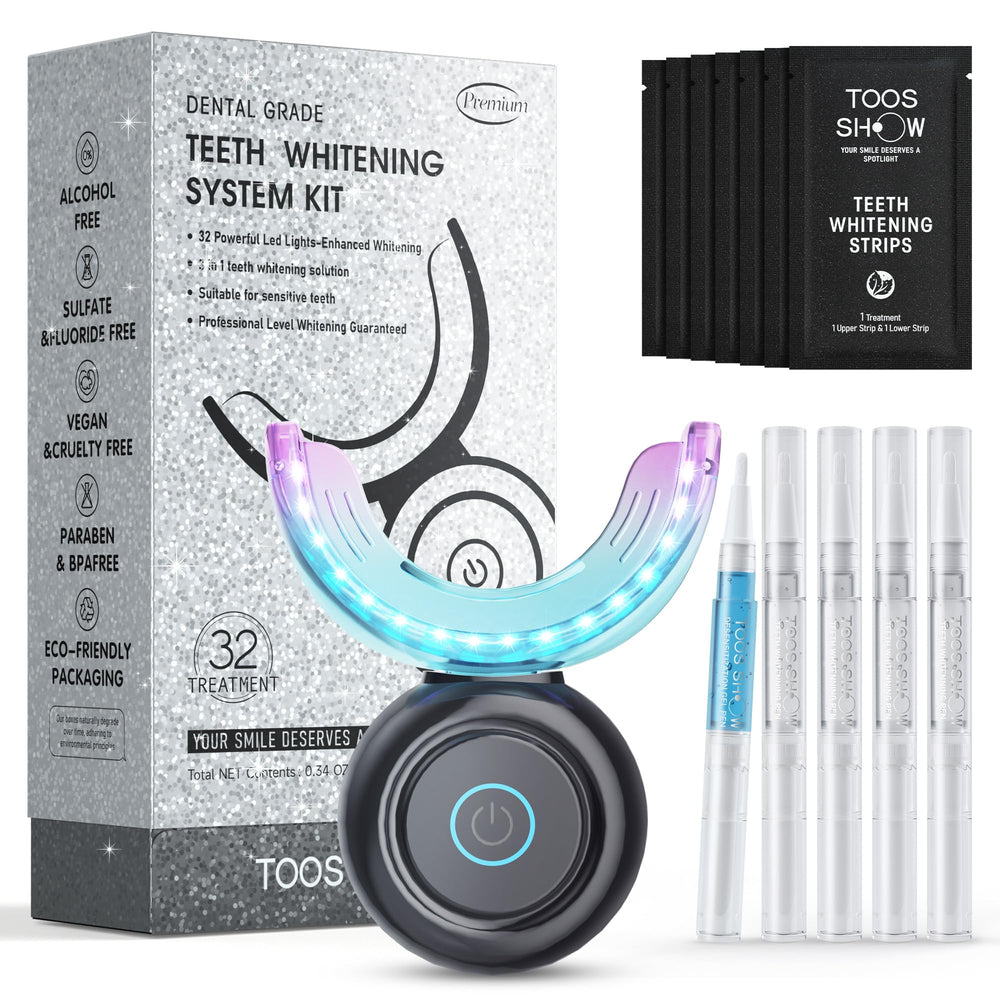 Teeth whitening kit components with LED light accelerator