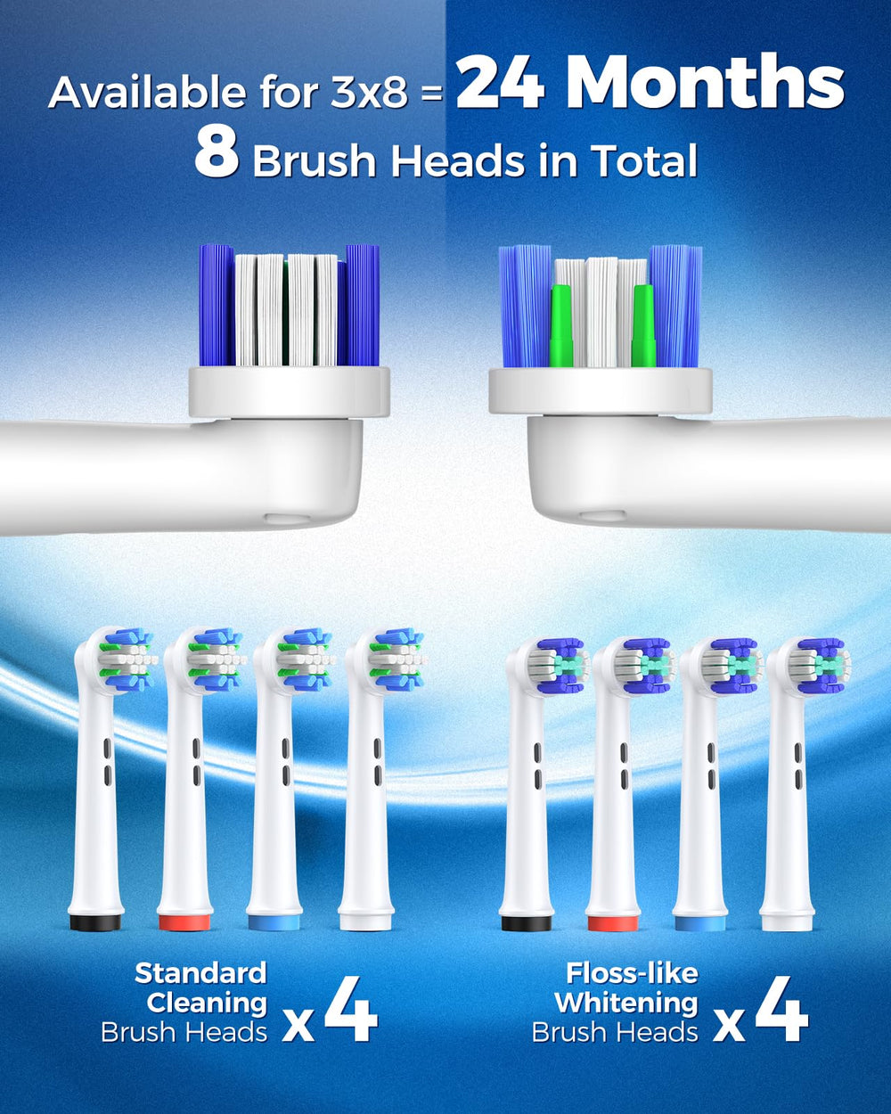 Eight replacement brush heads for TEETHEORY toothbrush