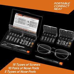 Screw compartments with eyeglass screws and nose pads