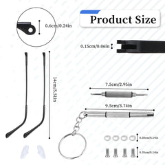 Kit contents: screwdriver, screws, gaskets, nose pads