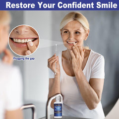 Hand applying the temporary tooth repair kit to a missing tooth