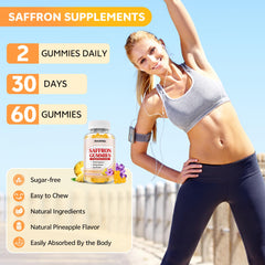 Front view of saffron gummies bottle with 60-count label