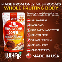 Illustration listing the ten mushrooms used in the blend