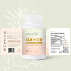 Close-up of TenderMa Elevate capsules showing vegan, non-GMO formula