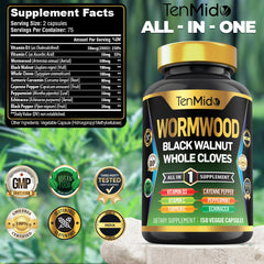 Label front of Tenmido Wormwood Capsules bottle