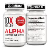 10X Health Alpha bottle front shows premium packaging for convenient daily supplementation.