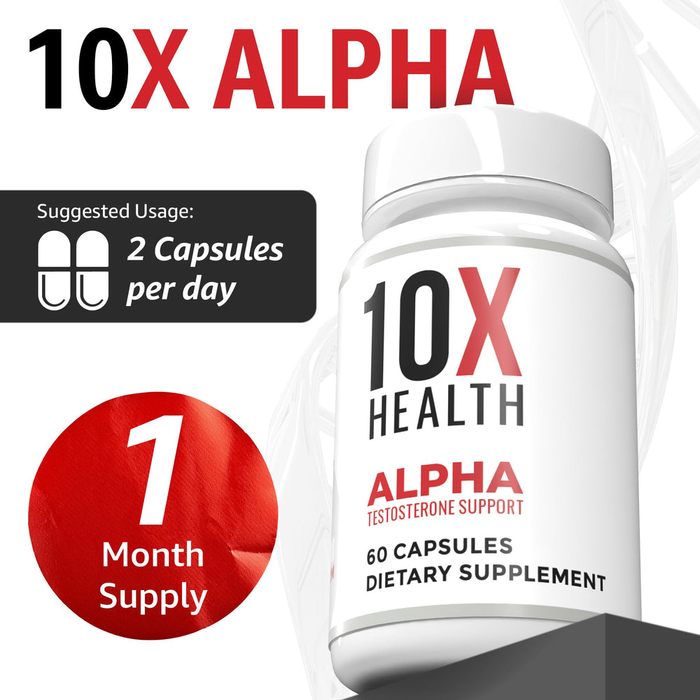 10X Health Alpha packaging flatlay demonstrates premium wellness presentation.