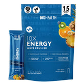 10X Health Energy Wave Crusher bottle pour with tropical energy for sustained focus.