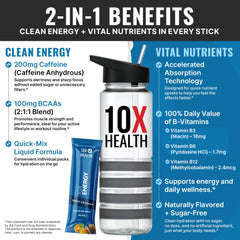 10X Health Energy Wave Crusher glass mixing for fast-acting caffeine blend.