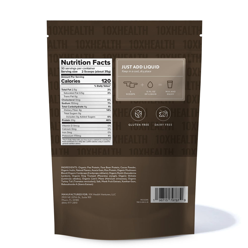 10X Health System vegan protein chocolate label close-up