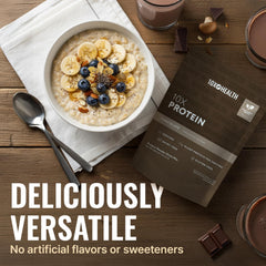 10X Health System vegan protein chocolate serving scoop close-up