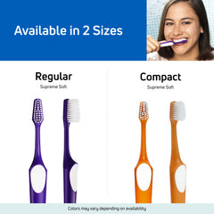 TePe Supreme toothbrush in use reaching molars for effective gentle cleaning