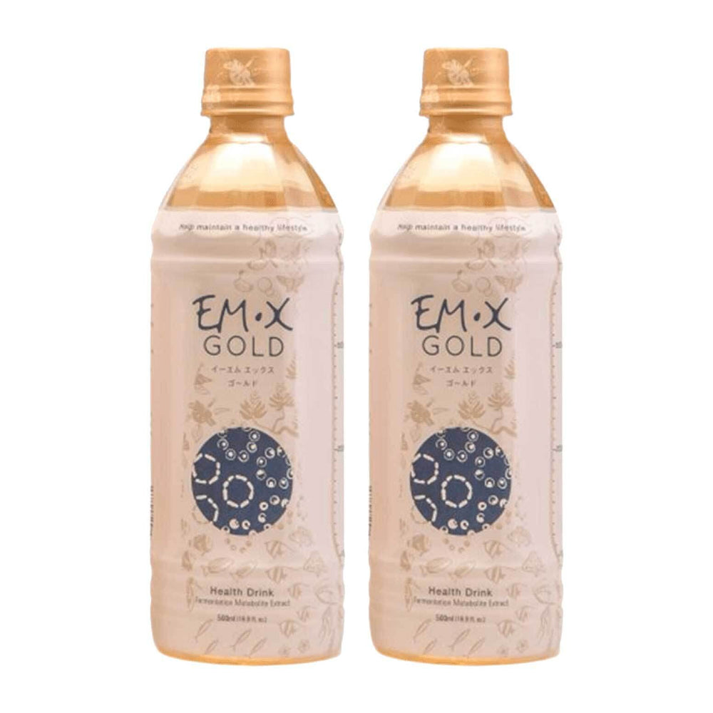 Two-pack 500mL bottles of TeraGanix EM-X Gold on white background