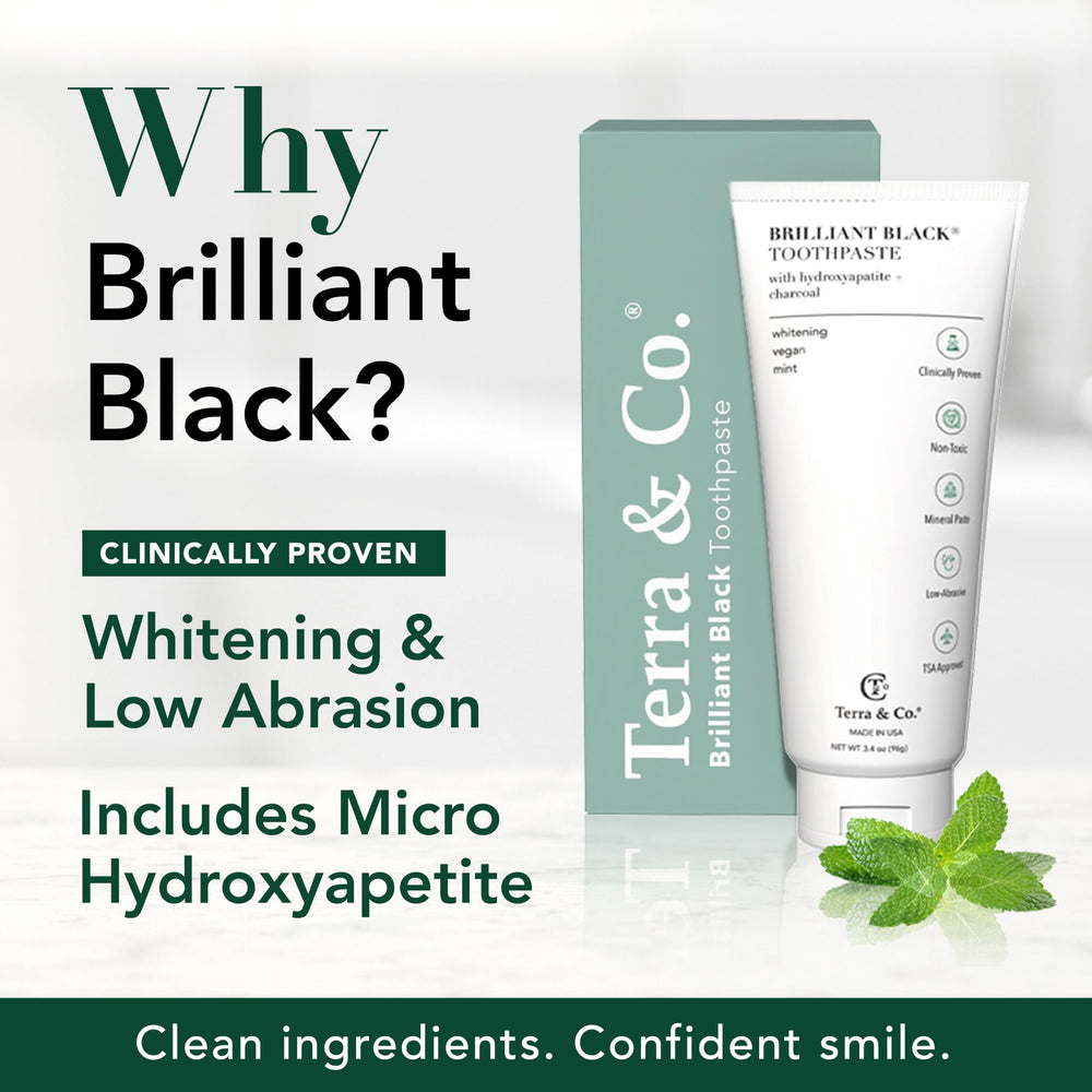 Tube of Terra & Co Brilliant Black Hydroxyapatite toothpaste