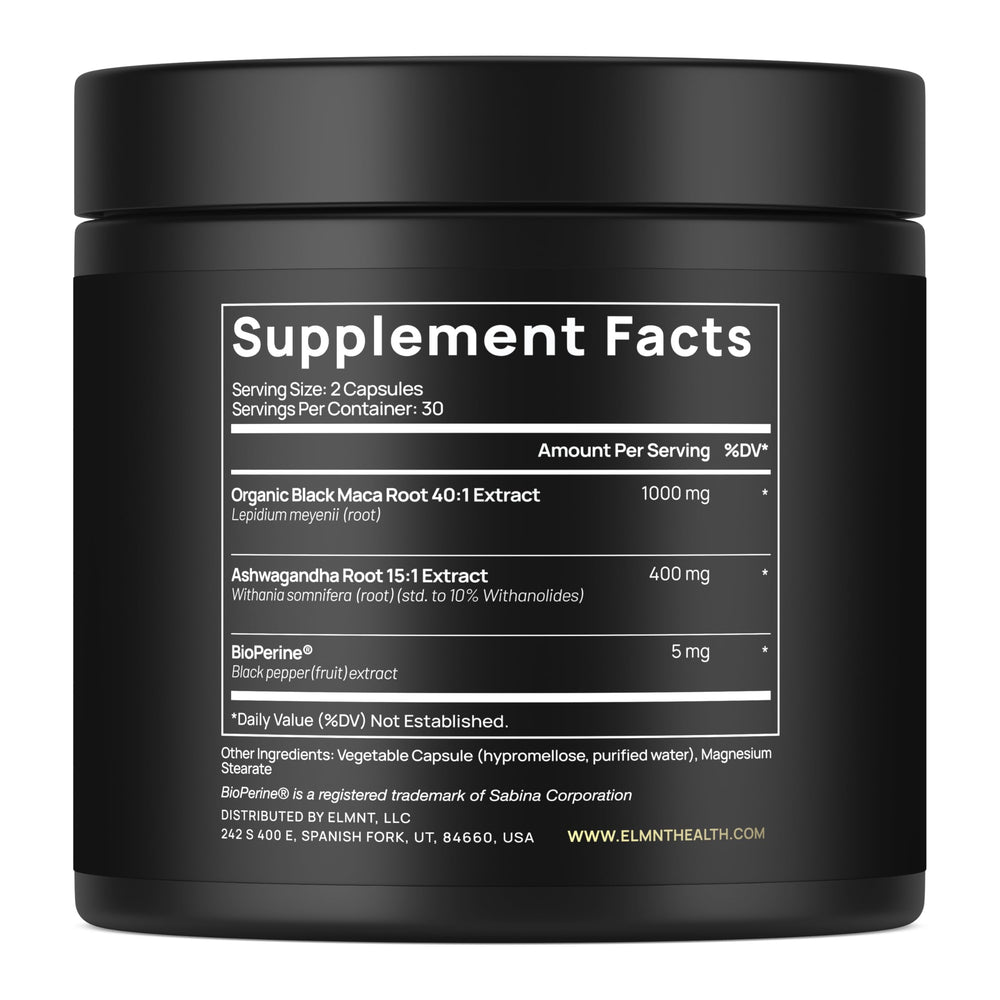 Terra Elmnt Ashwagandha root capsules support stress resilience and focus