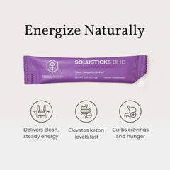 Terra Health Essentials Solusticks BHB dissolving-action demonstrates quick mix for on-the-go energy.