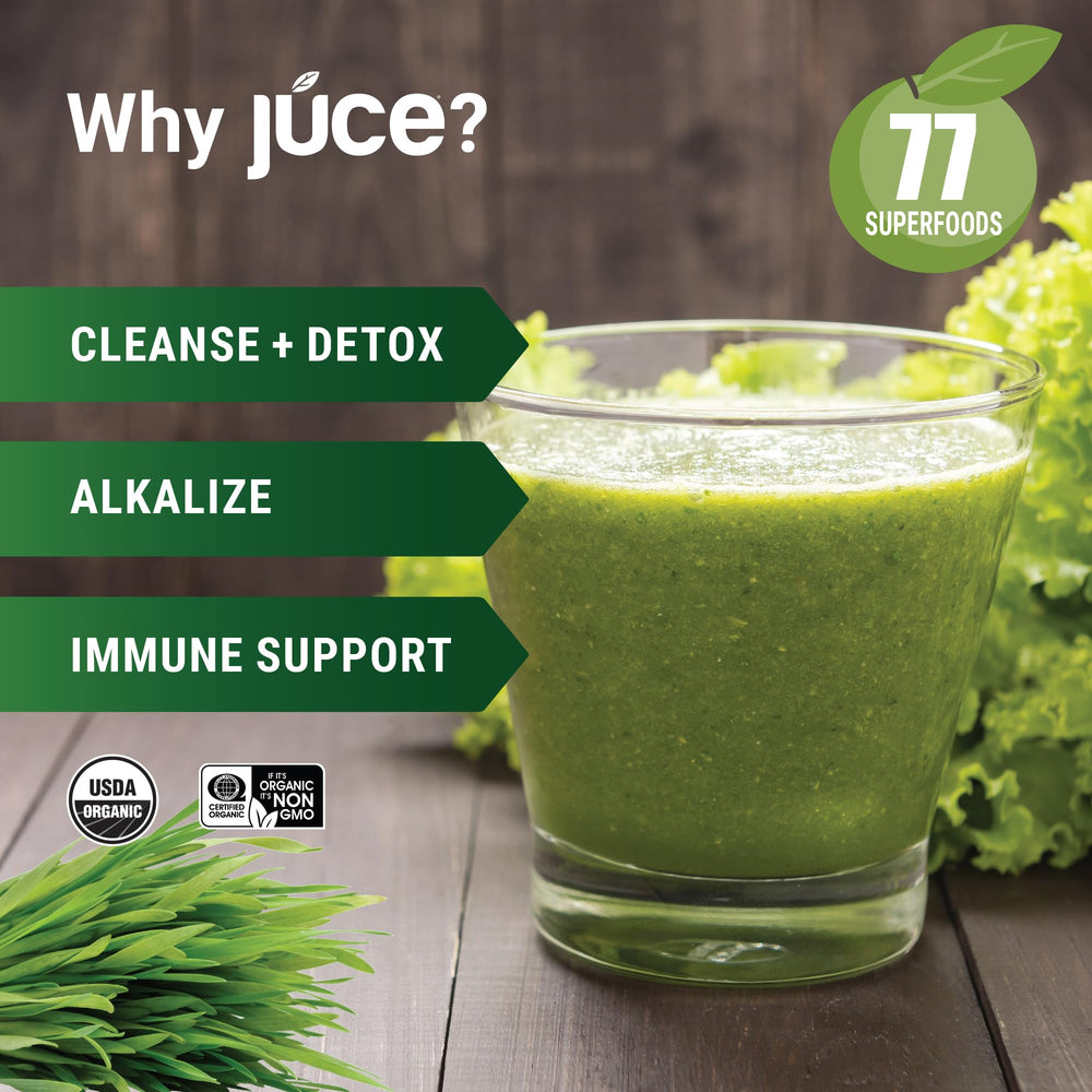 Polvo verde de JUCE Green Superfood, ideal para añadir a zumos
