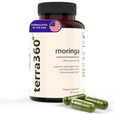 Front view of Terra360° Moringa Capsules bottle