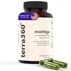 Front view of Terra360° Moringa Capsules bottle