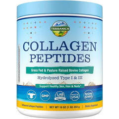 Terranics Hydrolyzed Collagen Peptides powder jar with scoop